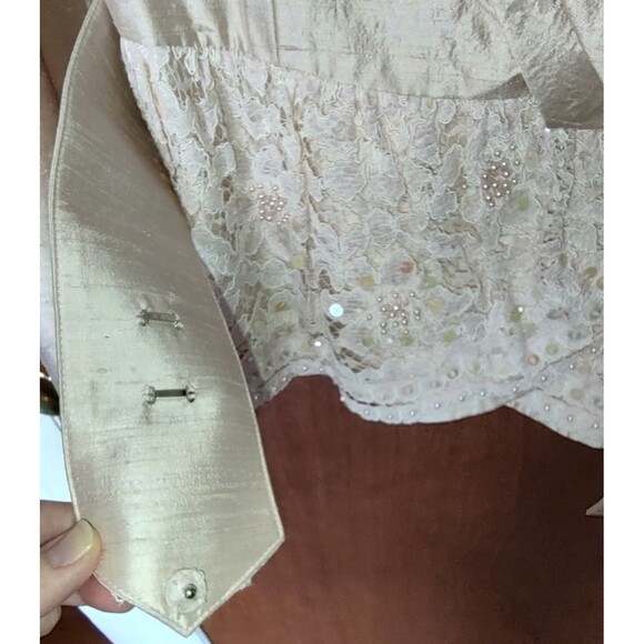 NOS vintage Saint Romei sz 10 light pink 100% silk two piece suit w/belt - Picture 14 of 16